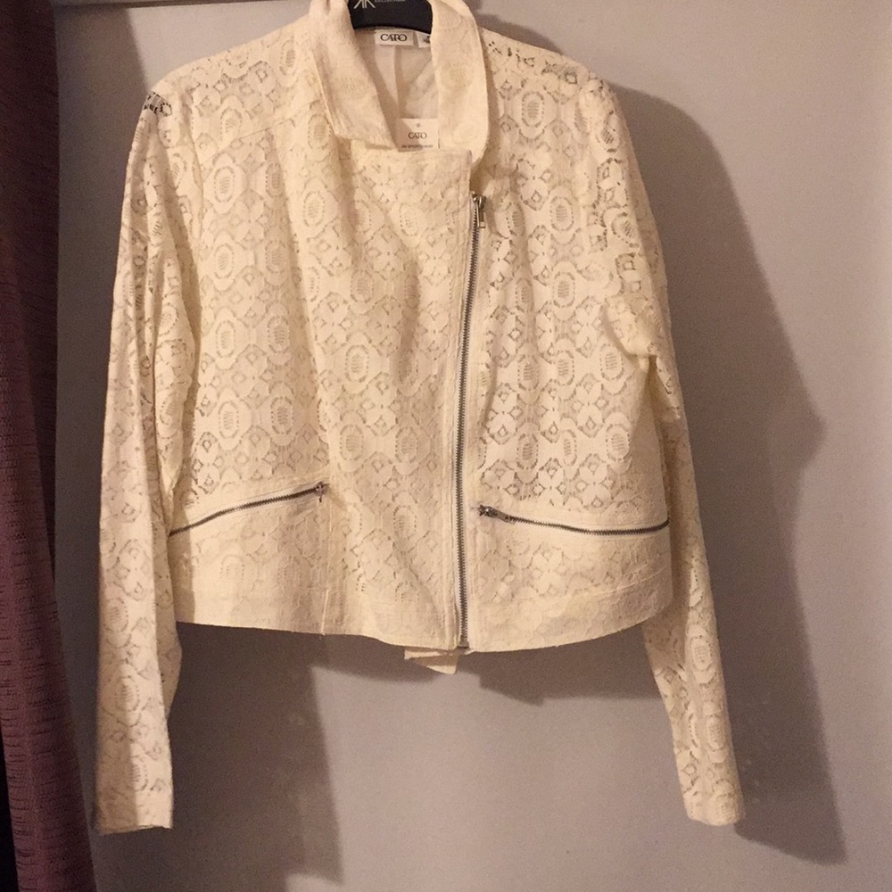 Lace motorcycle jacket cropped at waist